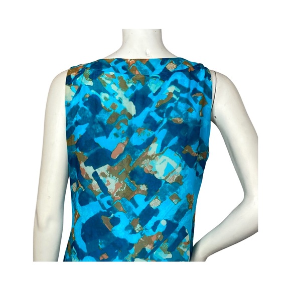 Calvin Klein Sleeveless Pleated Shift Dress Size 10 Turquoise Multicolor Print - Picture 7 of 14